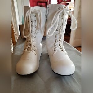 Girls white lace up boots